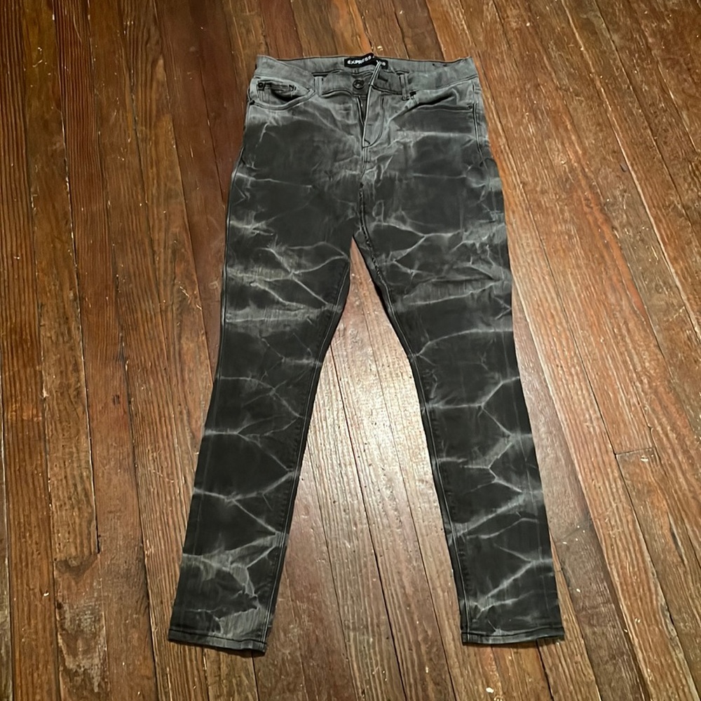 Express lightening tie dye skinny jeans